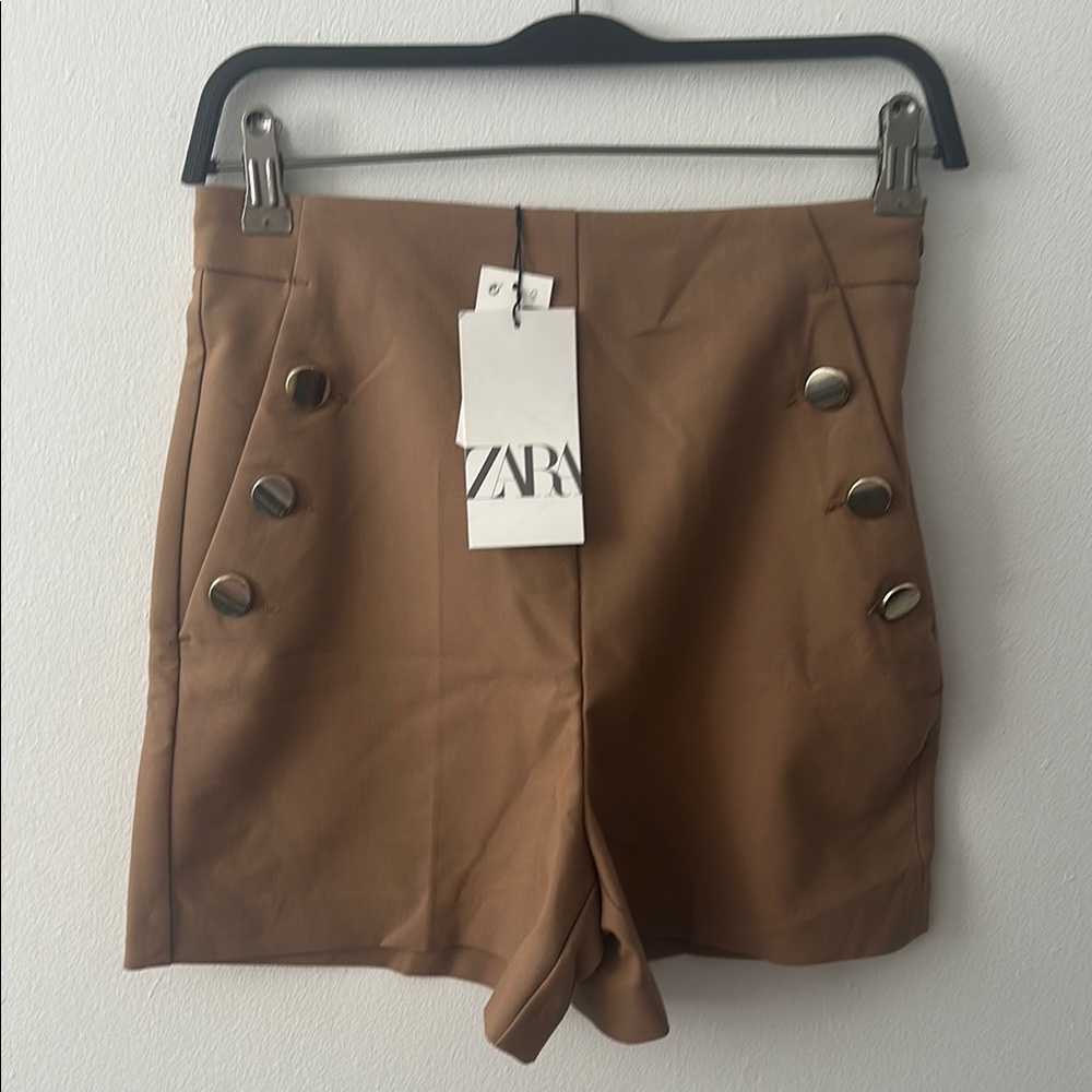 Zara Tan High Waist Tailored Shorts